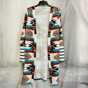 Tribal Print Open Cardigan Western Wear Aztec Size Small Duster Lightweight